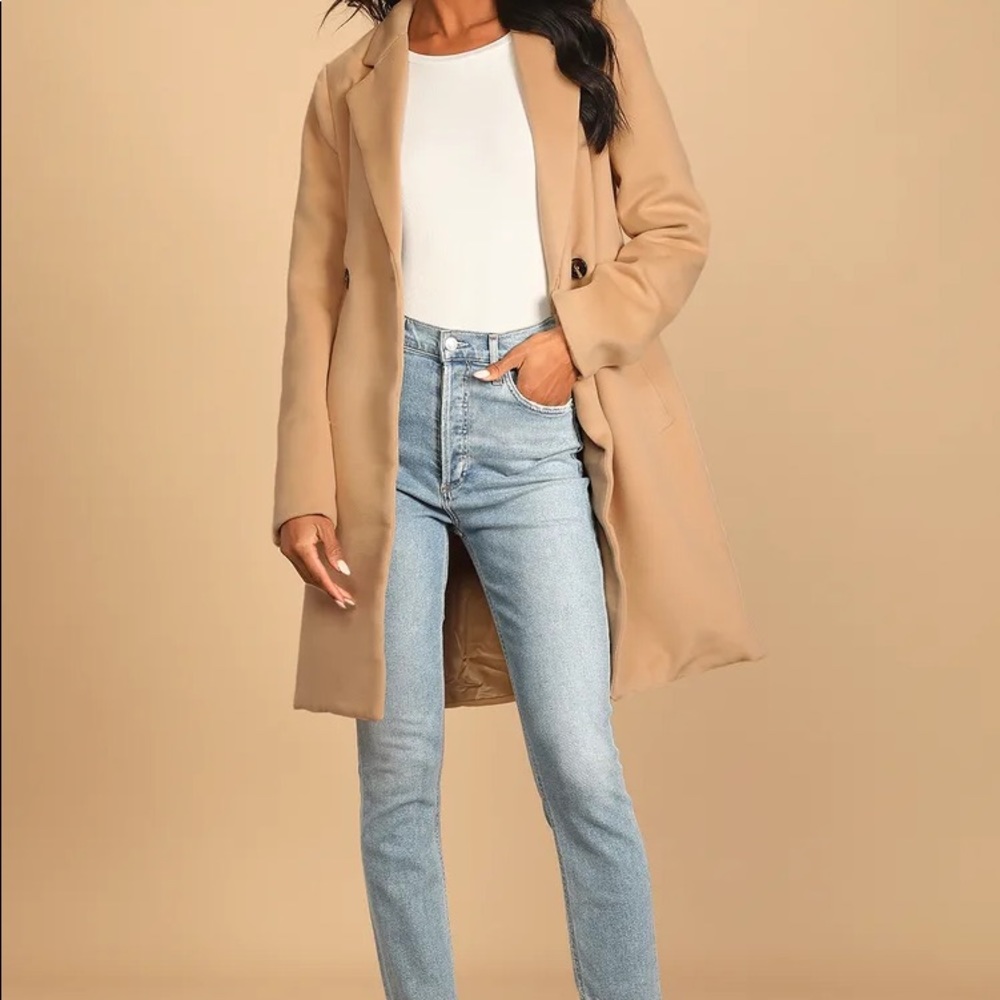 Lulus Harriet Long Double Breasted Tan Coat NWT M